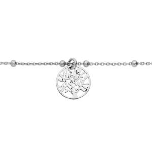 Bracelet en argent rhodi chane avec fines boules et pampille arbre de vie 16+3cm - Vue 1