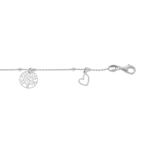 Bracelet en argent rhodi chane avec fines boules et pampilles coeurs et arbre de vie 16+3cm - Vue 1