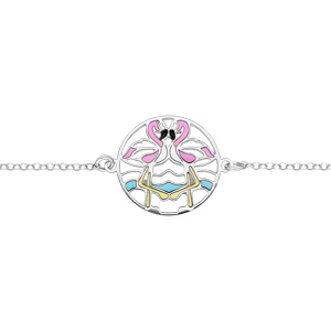 Bracelet en argent rhodié chaîne avec flamant rose résine longueur 16+3cm - Vue 1