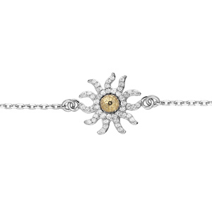 Bracelet en argent rhodi chane avec fleur de soleil et oxydes blancs 16+3cm - Vue 1