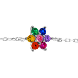 Bracelet en argent rhodi chane avec fleur pierres multi couleurs 16+3cm - Vue 1