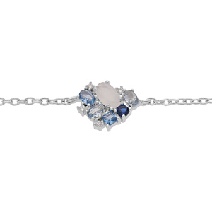 Bracelet en argent rhodi chane avec gomtrie d\'oxydes bleus et blancs 16+2cm - Vue 1