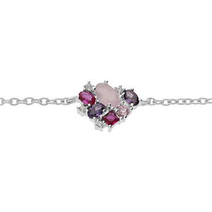 Bracelet en argent rhodi chane avec gomtrie d\'oxydes roses et violet 16+2cm - Vue 1