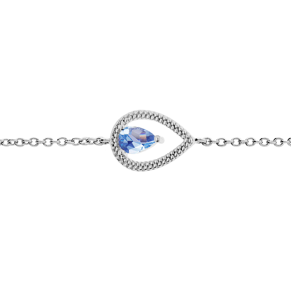 Bracelet en argent rhodi� cha�ne avec goutte et oxyde bleu ciel serti 16+2cm - Vue 1