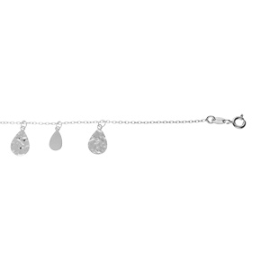 Bracelet en argent rhodi chane avec goutte martele suspendues 16+3cm - Vue 1