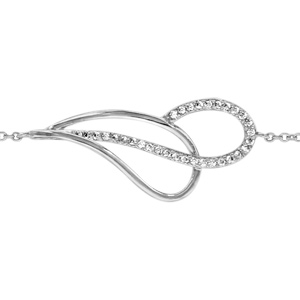 Bracelet en argent rhodi chane avec 2 gouttes vides et croises, 1 lisse et l\'autre orne d\'oxydes blancs sertis - longueur 16cm + 2cm de rallonge - Vue 1