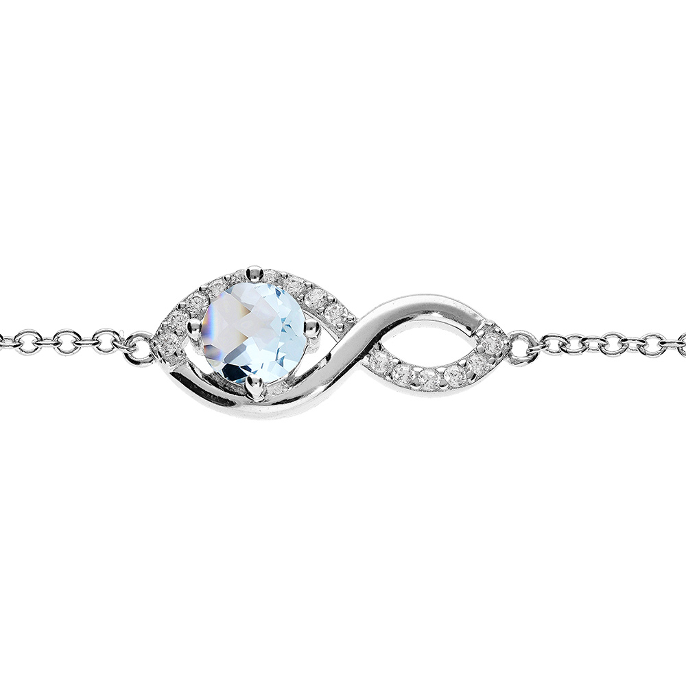 Bracelet en argent rhodi chane avec infini Topazes bleu et oxydes blancs sertis 16+3cm - Vue 1