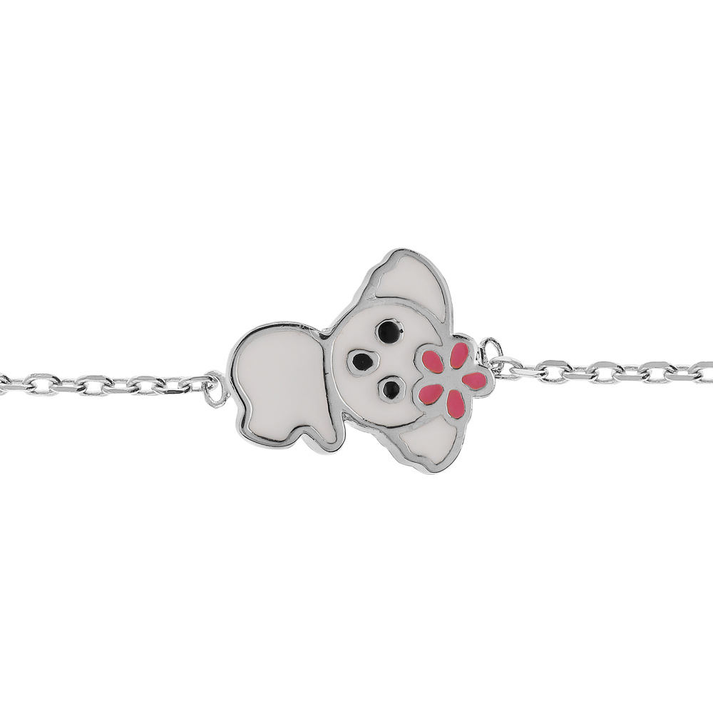 Bracelet en argent rhodi� cha�ne avec koala blanc 14+2cm - Vue 1