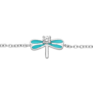 Bracelet en argent rhodié chaîne avec libellule turquoise et oxydes blancs sertis - 16+2cm Bracelet en argent rhodié chaîne avec libellule turquoise et oxydes blancs sertis - 16+2cm