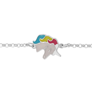 Bracelet en argent rhodi chane avec licorne blanche et multicouleur 13+3cm - Vue 1