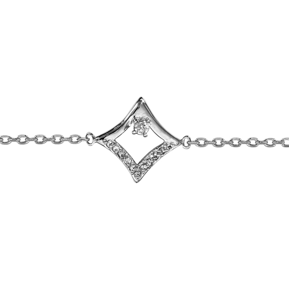 Bracelet en argent rhodi� cha�ne avec losange orn� d\'oxydes blancs sertis 16cm + 2cm - Vue 1