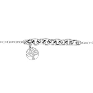 Bracelet en argent rhodi chane avec mailles avec pampille arbre de vie 16+3cm - Vue 1