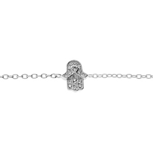 Bracelet en argent rhodi chane avec main de fatma et oxydes blancs sertis 16+3cm - Vue 1