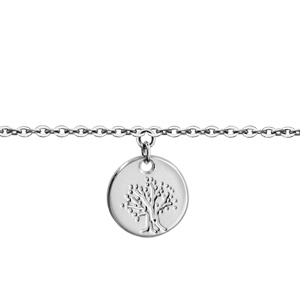 Bracelet en argent rhodi chane avec mdaille de 10mm de diamtre avec gravure arbre de vie - longueur 14cm + 2cm de rallonge - Vue 1