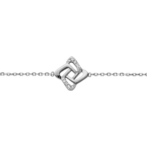 Bracelet en argent rhodi chane avec motif central orn d\'oxydes blancs sertis et 1 partie lisse 16cm + 2cm - Vue 1