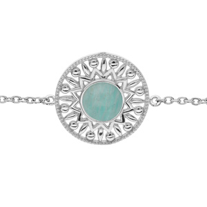 Bracelet en argent rhodi chane avec motif ethnique et Amazonite vritable 16+2cm - Vue 1