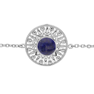 Bracelet en argent rhodié chaîne avec motif ethnique et Lapis Lazuli véritable 16+2cm - Vue 1