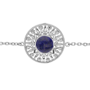 Bracelet en argent rhodi chane avec motif ethnique et Lapis Lazuli vritable 16+2cm - Vue 1