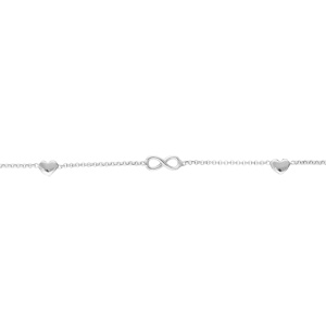 Bracelet en argent rhodié chaîne avec motif infini et 2 coeurs 16+3cm - Vue 1