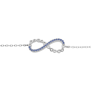 Bracelet en argent rhodi chane avec motif infini et oxydes bleus 16+3cm - Vue 1