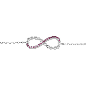 Bracelet en argent rhodi chane avec motif infini et oxydes roses 16+3cm - Vue 1
