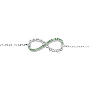 Bracelet en argent rhodi chane avec motif infini et oxydes verts 16+3cm - Vue 1