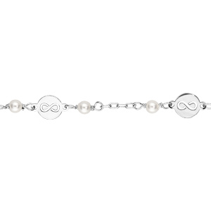 Bracelet en argent rhodi chane avec motif infini et perles blanches en verre de Swarovski 15+3cm - Vue 1