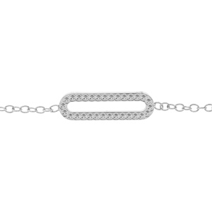 Bracelet en argent rhodi chane avec motif rectangle contour perl 16+3cm - Vue 1