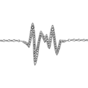 Bracelet en argent rhodi chane avec motif zig zag ligne de vie orne d\'oxydes blancs sertis 16cm + 3cm - Vue 1