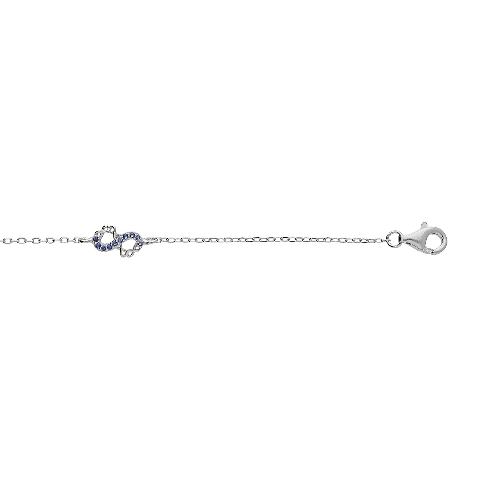 Bracelet en argent rhodi� cha�ne avec 3 motifs infini avec oxydes bleus sertis 15+3cm - Vue 1