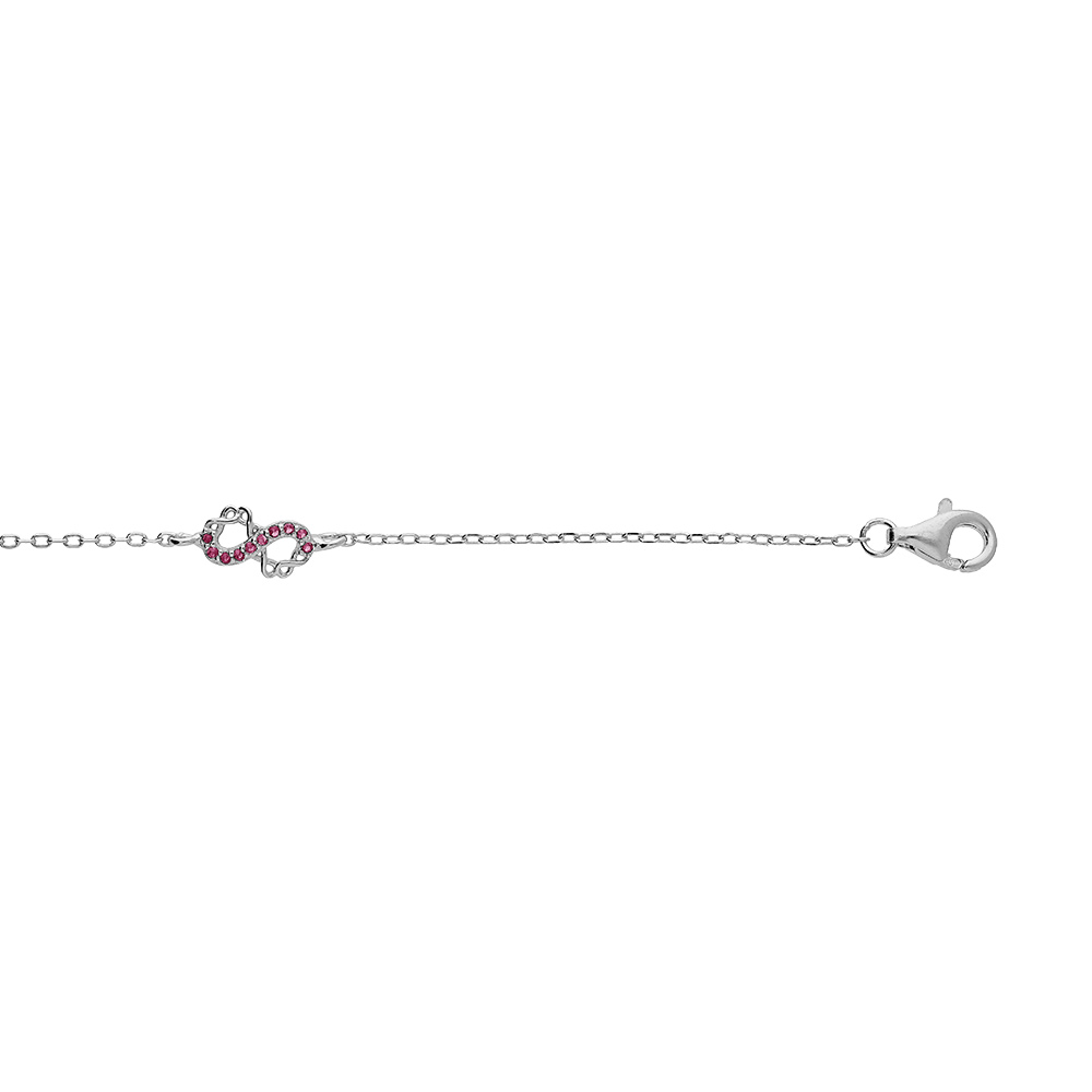 Bracelet en argent rhodi� cha�ne avec 3 motifs infini avec oxydes roses sertis 15+3cm - Vue 1