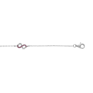 Bracelet en argent rhodi chane avec 3 motifs infini avec oxydes roses sertis 15+3cm - Vue 1