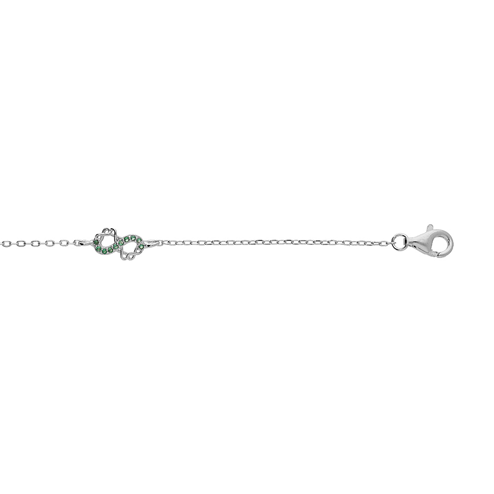 Bracelet en argent rhodi� cha�ne avec 3 motifs infini avec oxydes verts sertis 15+3cm - Vue 1