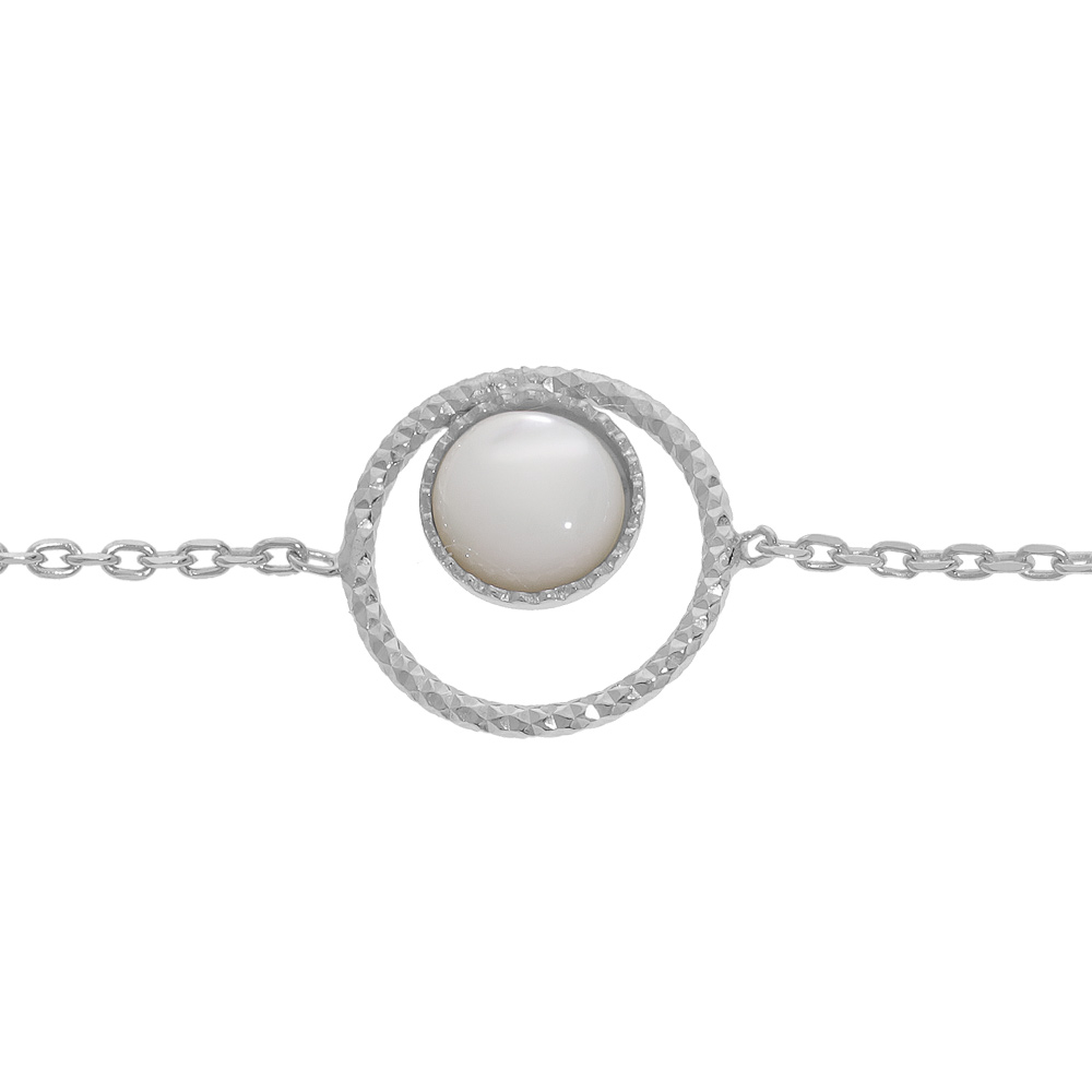 Bracelet en argent rhodi� cha�ne avec Nacre blanche v�ritable 16+3cm - Vue 1
