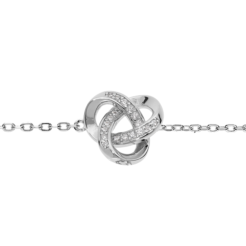 Bracelet en argent rhodi� cha�ne avec noeud d\'oxydes blancs sertis 16+3cm - Vue 1