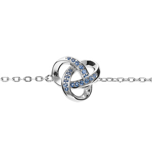 Bracelet en argent rhodi chane avec noeud d\'oxydes bleu ciel sertis 16+3cm - Vue 1
