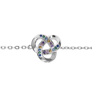 Bracelet en argent rhodi chane avec noeud d\'oxydes multi couleurs sertis 16+3cm - Vue 1