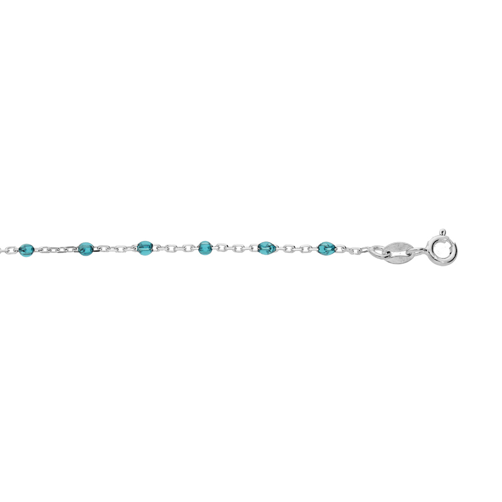 Bracelet en argent rhodi� cha�ne avec olives couleur bleu transparent 15+3cm - Vue 1