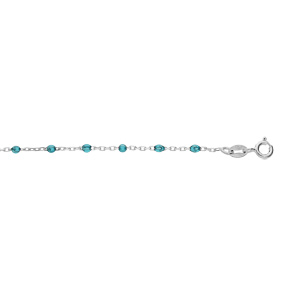 Bracelet en argent rhodi chane avec olives couleur bleu transparent 15+3cm - Vue 1