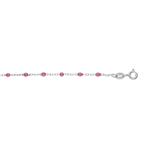 Bracelet en argent rhodi chane avec olives couleur framboise transparent 15+3cm - Vue 1