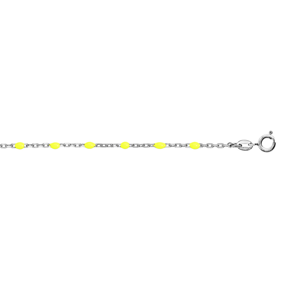 Bracelet en argent rhodi� cha�ne avec olives couleur jaune fluo 15+3cm - Vue 1