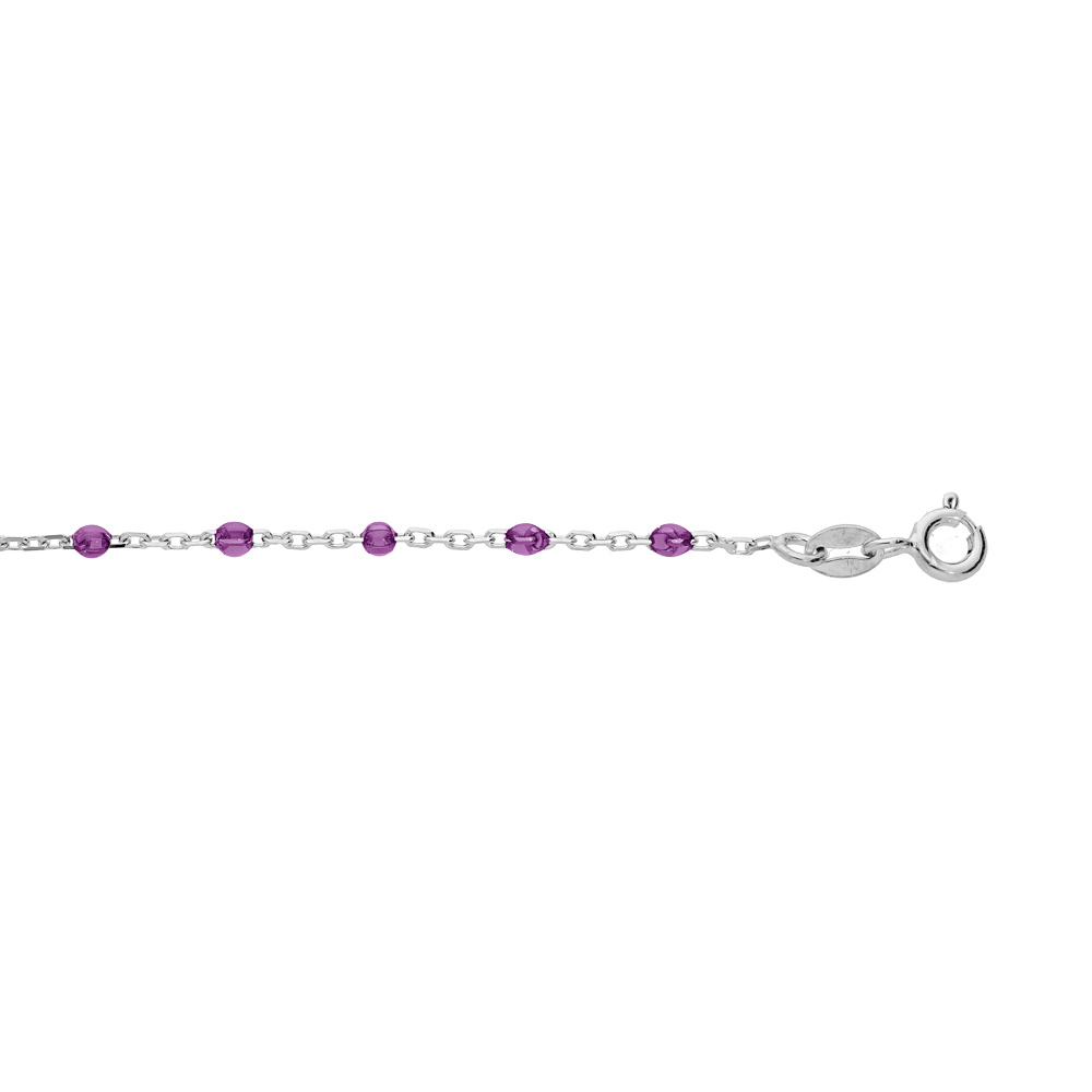 Bracelet en argent rhodi� cha�ne avec olives couleur violet transparent 15+3cm - Vue 1