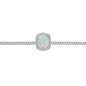 Bracelet en argent rhodi chane avec Opale blanche de synthse et oxydes blancs sertis 15+3cm - Vue 1