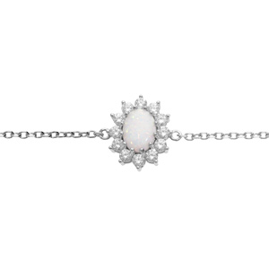Bracelet en argent rhodi chane avec Opale blanche de synthse et oxydes blancs sertis 16+3cm - Vue 1