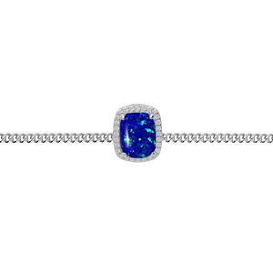 Bracelet en argent rhodi chane avec Opale bleu de synthse et oxydes blancs sertis 15+3cm - Vue 1