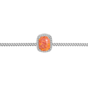 Bracelet en argent rhodi chane avec Opale orange de synthse et oxydes blancs sertis 15+3cm - Vue 1