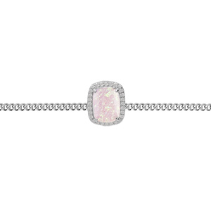 Bracelet en argent rhodi chane avec Opale rose de synthse et oxydes blancs sertis 15+3cm - Vue 1