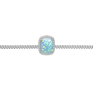 Bracelet en argent rhodié chaîne avec Opale turquoise de synthèse et oxydes blancs sertis 15+3cm - Vue 1