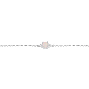 Bracelet en argent rhodi chane avec Opale vritable et barre d\'oxydes blancs sertis 16+3cm - Vue 1