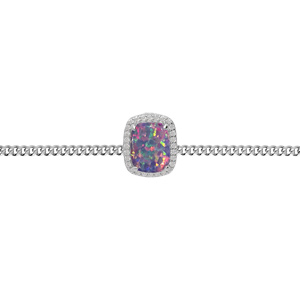 Bracelet en argent rhodi chane avec Opale violet de synthse et oxydes blancs sertis 15+3cm - Vue 1